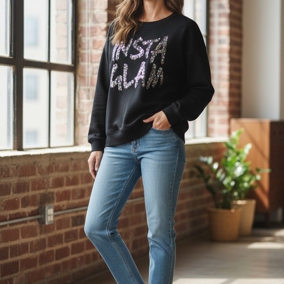 Juicy Couture Sweatshirt Womens XL Black Pullover Sequin Logo Graphic - Picture 4 of 4